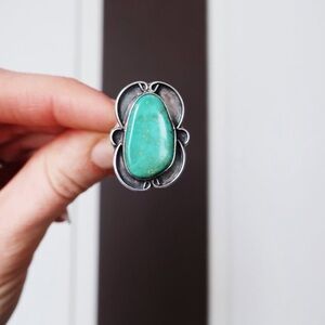 Sterling Silver Turquoise Statement Ring - Green Turquoise - Size 6.5